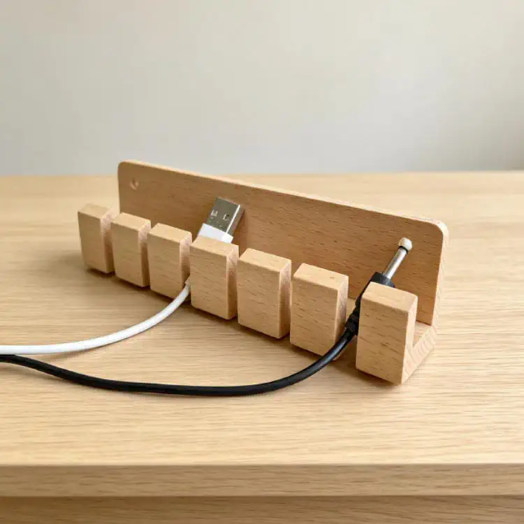 Cable Organizer - Custom OEM Solid Beech Wood Desk Wire Cable Organizer Photo | WOODMEMORY