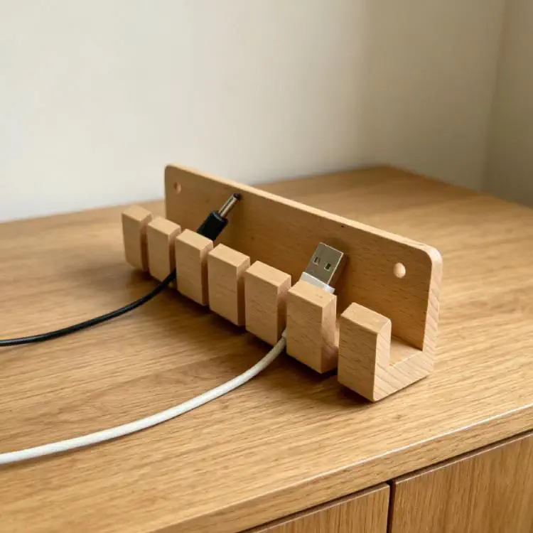 Cable Organizer - Custom OEM Solid Beech Wood Desk Wire Cable Organizer Photo | WOODMEMORY