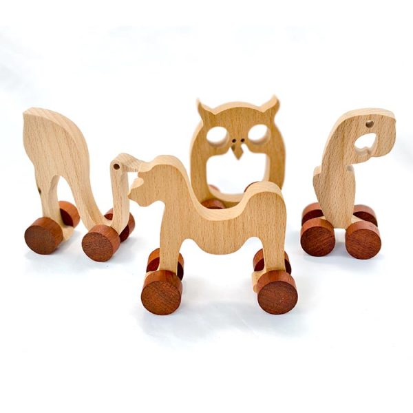 letter animals car MNOP WOODMEMORY Natural Wooden Talking Action Figures,Best Special Needs Educational Toys,26 Letter Animals With Wheels