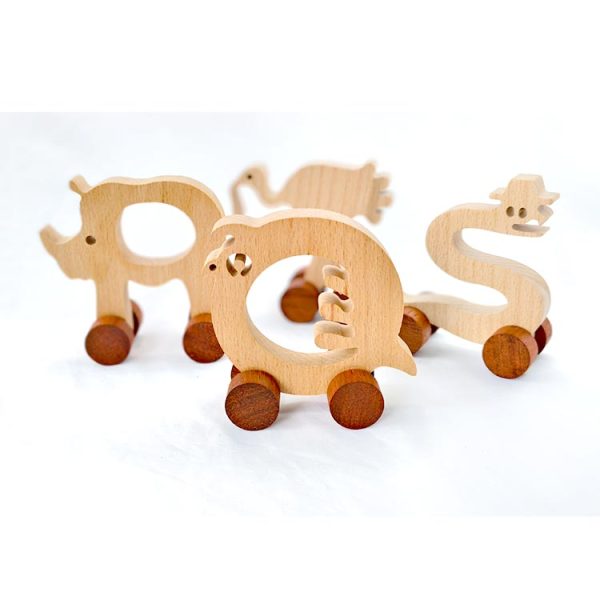 letter animals car QRST WOODMEMORY Natural Wooden Talking Action Figures,Best Special Needs Educational Toys,26 Letter Animals With Wheels