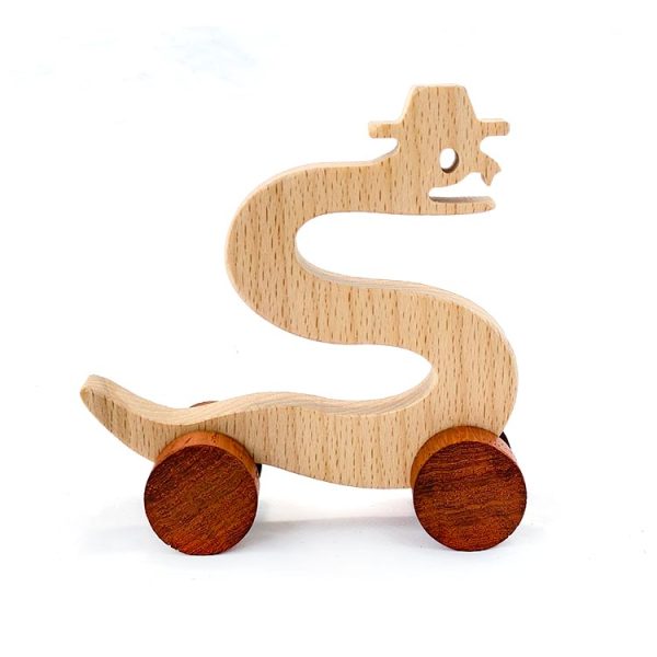 letter animals car S snake 1 WOODMEMORY Natural Wooden Talking Action Figures,Best Special Needs Educational Toys,26 Letter Animals With Wheels